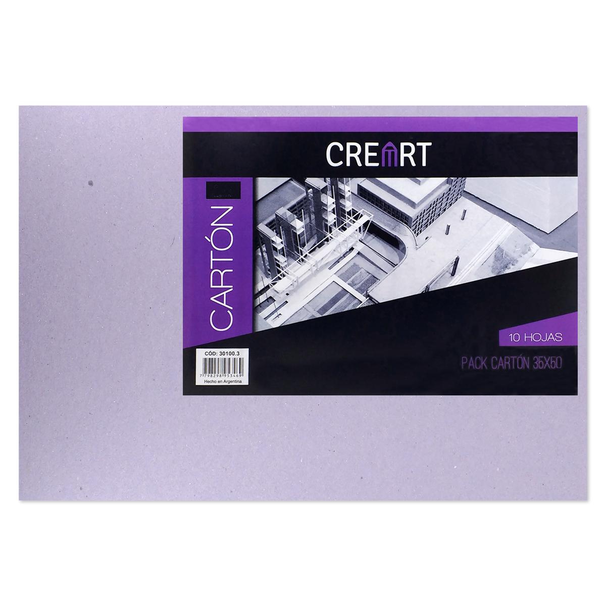 CARTON GRIS CREART 1 MM DE 35 X 50 CM.PACK X 10 HOJAS