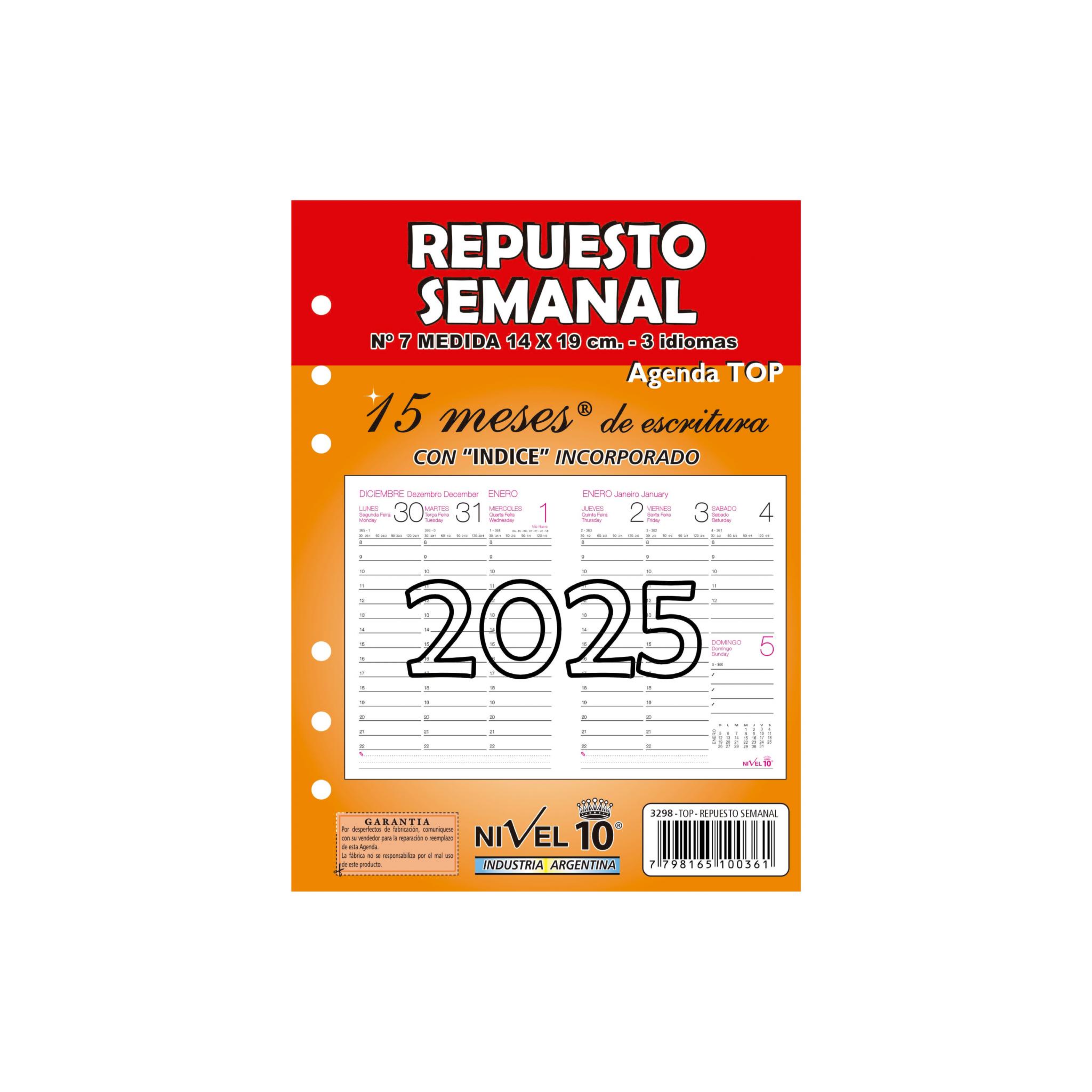 REPUESTO DE AGENDA NIVEL 10 TOP NRO.7 (3298)