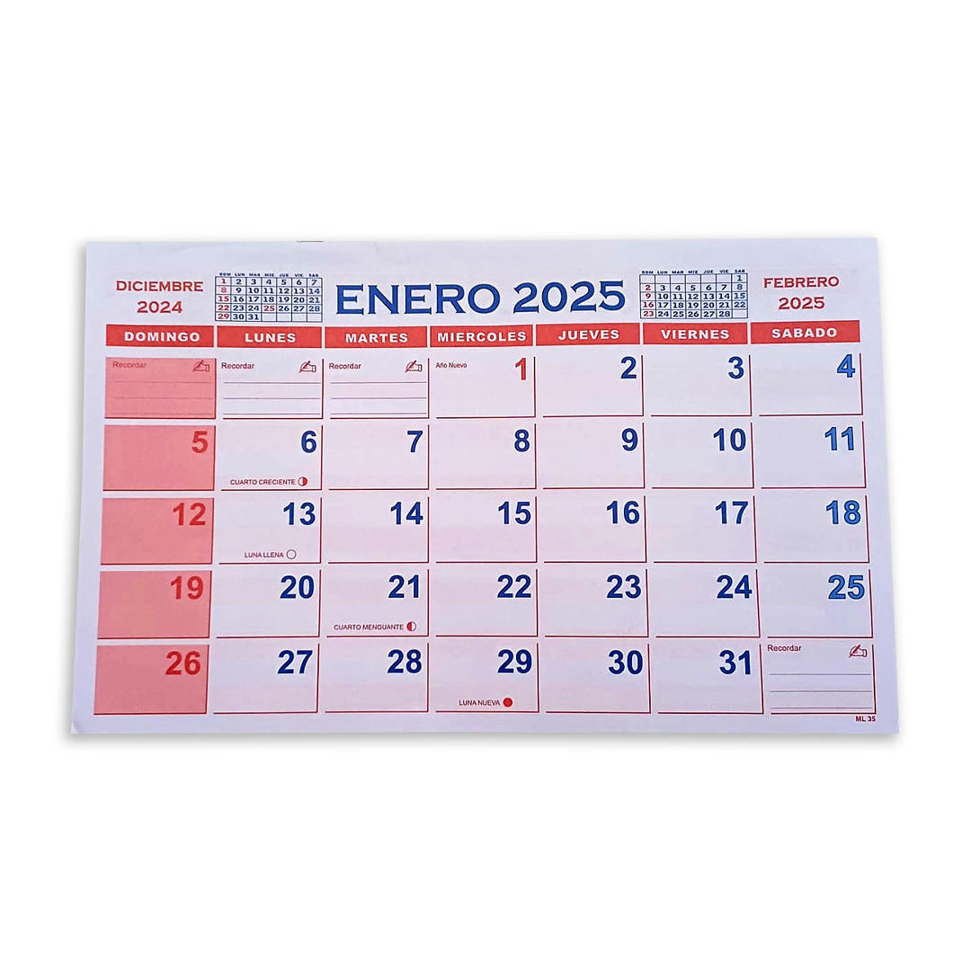 CALENDARIO MENSUAL 2025 NRO.35 DE 35 X 22 CM (ML-35)