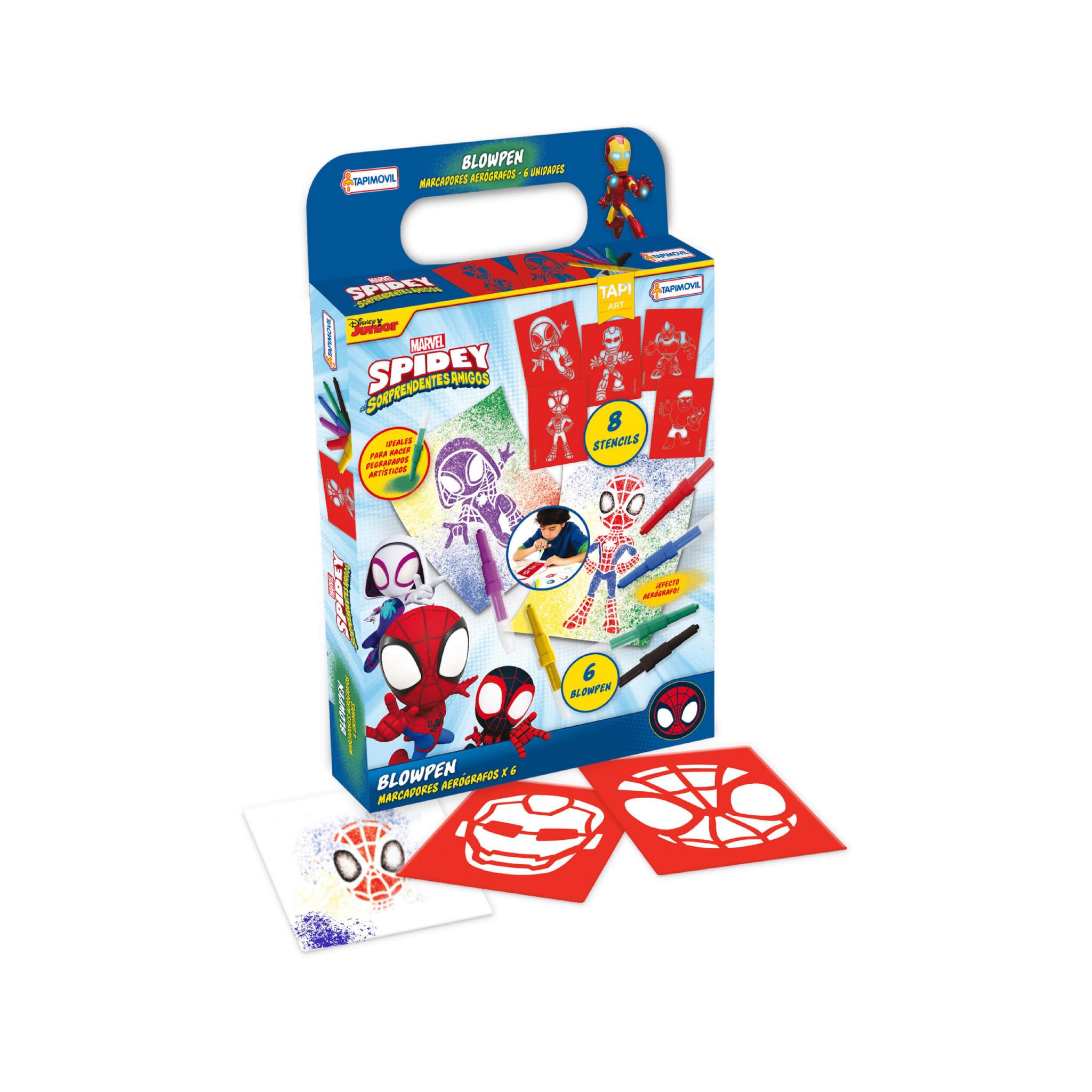 SET TAPIMOVIL BLOW PEN + STENCIL SPIDEY Y AMIGOS (VSP03319)