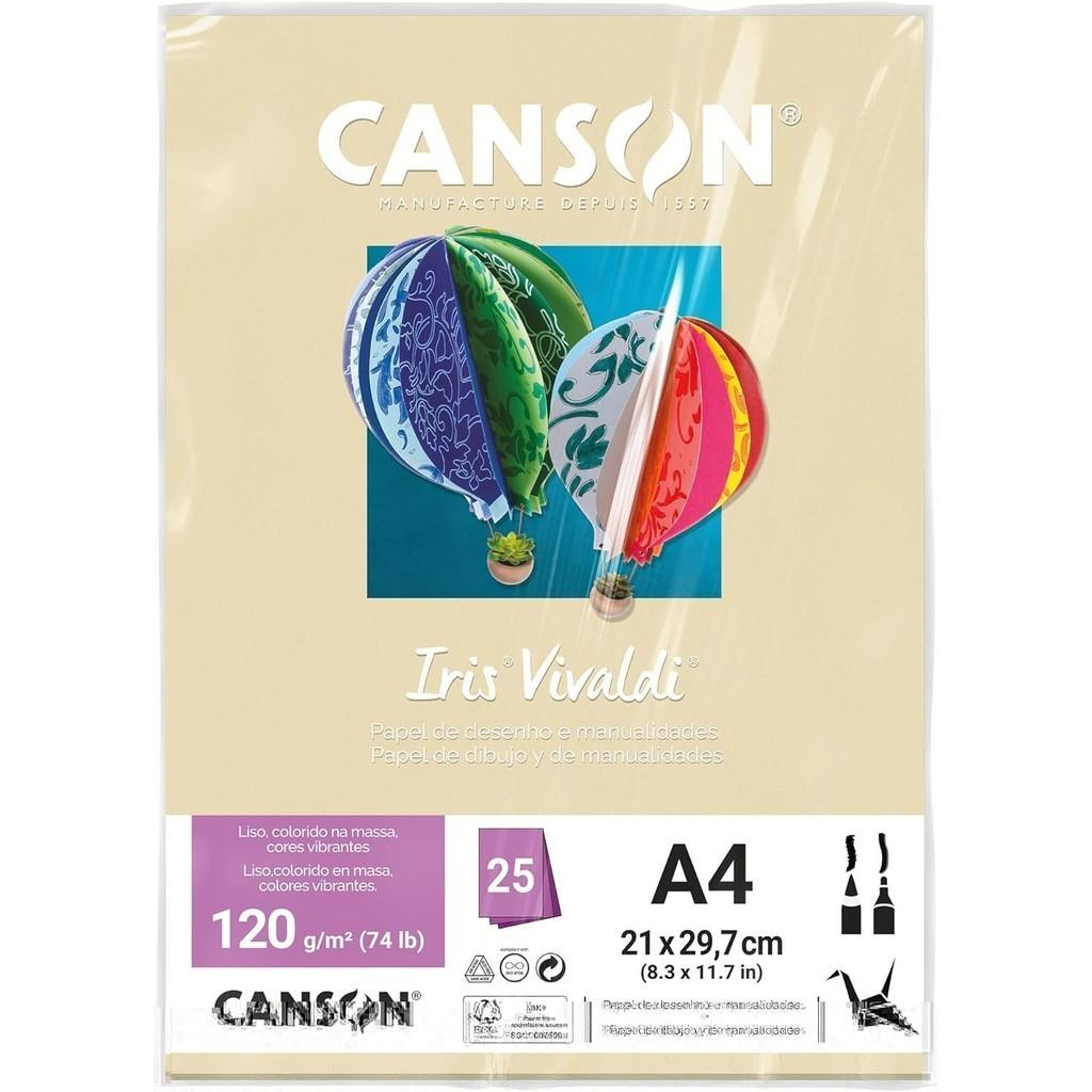PAPEL CANSON IRIS VIVALDI A4 DE 120 GRS. X 25 HJS. V/COLORES