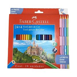 LAPICES DE COLORES FABER CASTELL X 24 LARGOS + 4 PASTEL