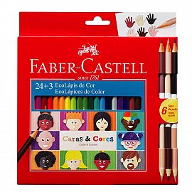 LAPICES DE COLORES FABER CASTELL X 24 LARGOS CARAS Y COLORES + 3 BICOLOR