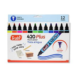 MARCADOR TRABI 420 AL AGUA PTA REDONDA BLISTER X 12 COLORES