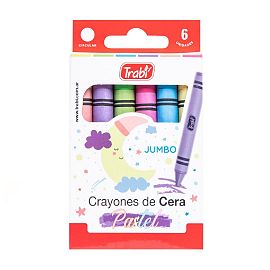 LAPICES DE CERA TRABI JUMBO X 6 COLORES PASTEL (1050)