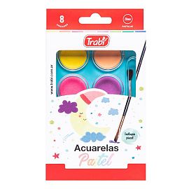 ACUARELA TRABI TAPA CRISTAL X 8 COLORES PASTEL + PINCEL (1020)