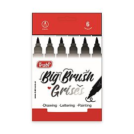 MARCADOR TRABI BIG BRUSH GRISES PUNTA PINCEL BLISTER X 6 COLORES