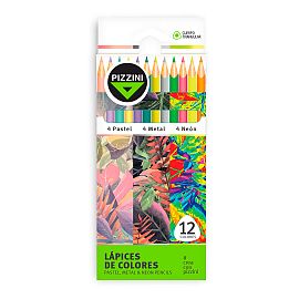 LAPICES DE COLORES PIZZINI LARGOS X 4 PASTEL + 4 METAL + 4 NEON (LML1712PMN)