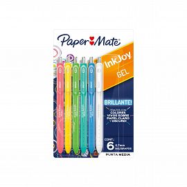 BOLIGRAFO PAPER MATE INKJOY GEL BRILLANTE RT BLISTER X 6 COL. SURT.(2198010)