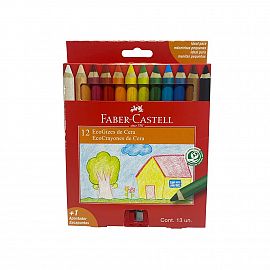 LAPICES DE CERA FABER CASTELL CUERPO DE MADERA X 12 COLORES (141412) + SACAPUNTA