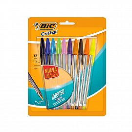 BOLIGRAFO BIC CRISTAL INTENSO 1.6 MM. BLISTER X 10 U SURTIDO