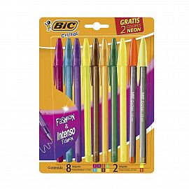 BOLIGRAFO BIC CRISTAL FASHION 1.2  MM. BLISTER X 8 COLORES + 2 NEON 1.6 MM